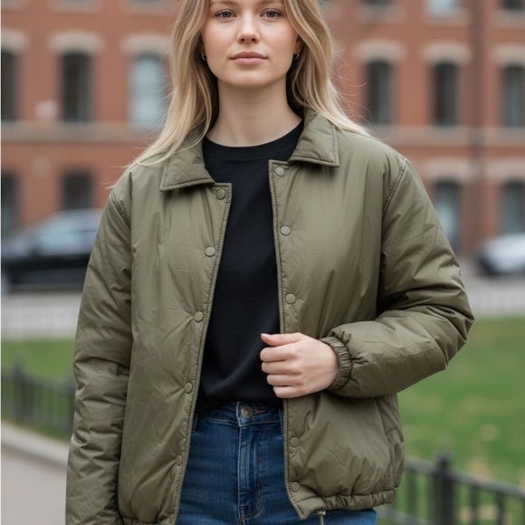 OAK + FORT Jackets & Blazers - Oak + Fort Olive Padded Coach Jacket XS Utility